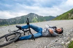 Man After Accident On Mountain Bike